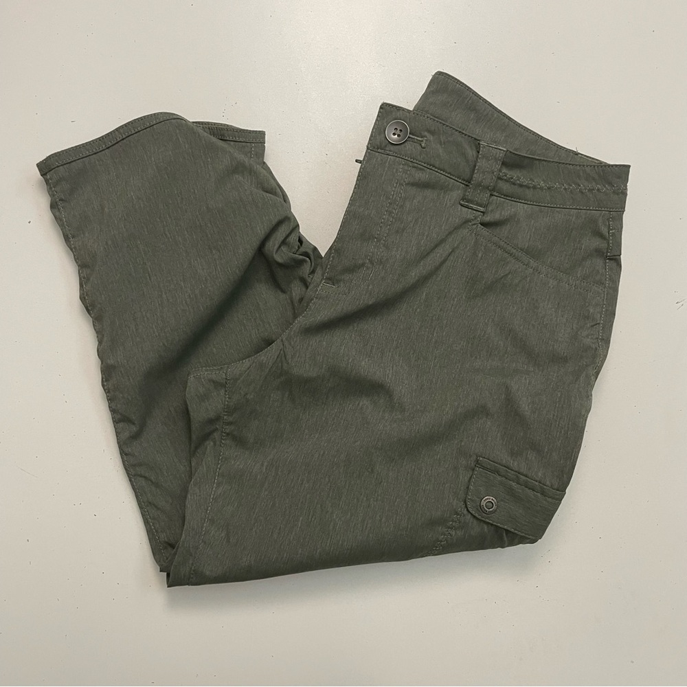 Eddie Bauer Pants Capri Cropped Cargo Travelon Pockets Ruched Sides Travel Green